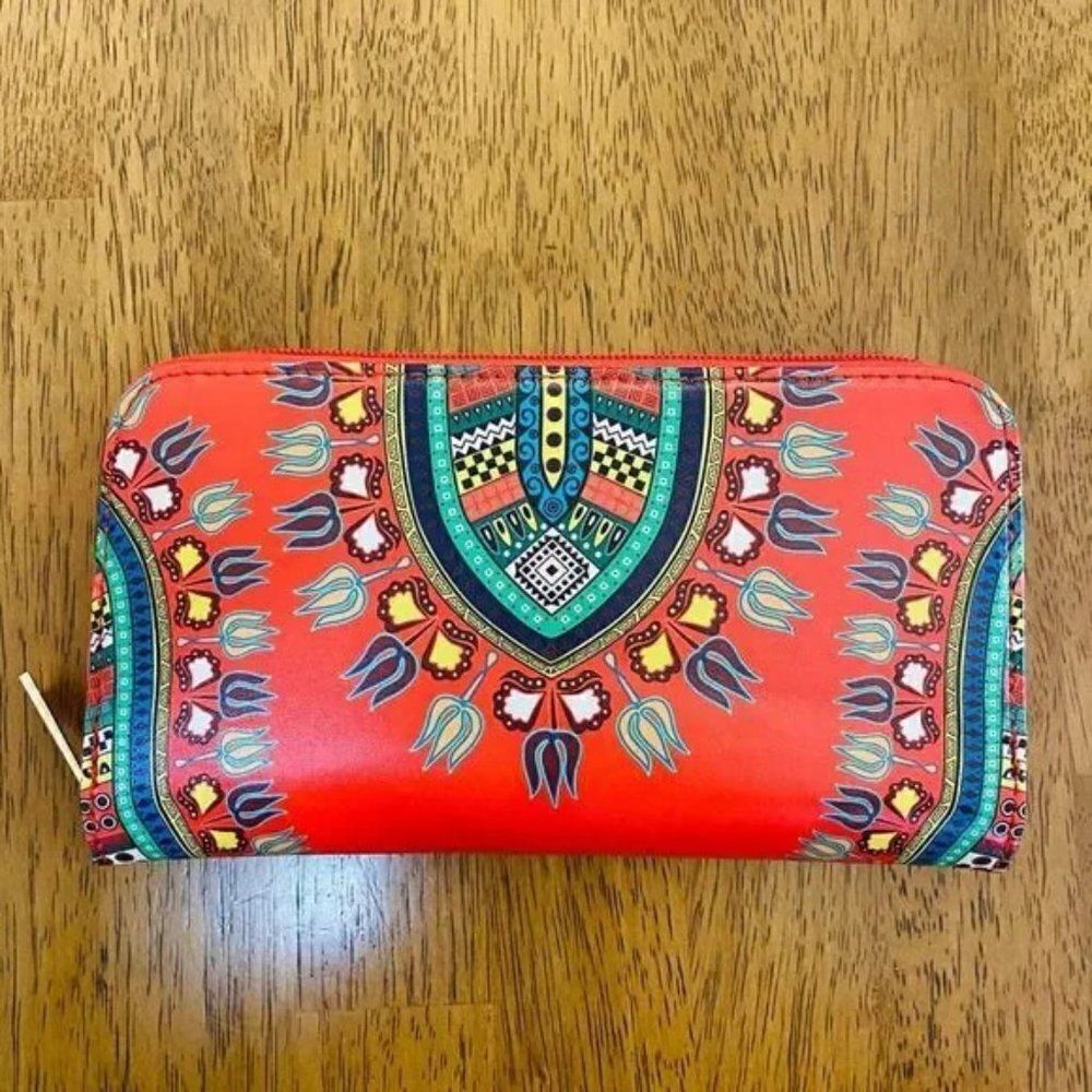 Dashiki Print Zip Around Wallet Clutch Tribal Boho Festival Ethnic Travel Bag - Picture 5 of 12